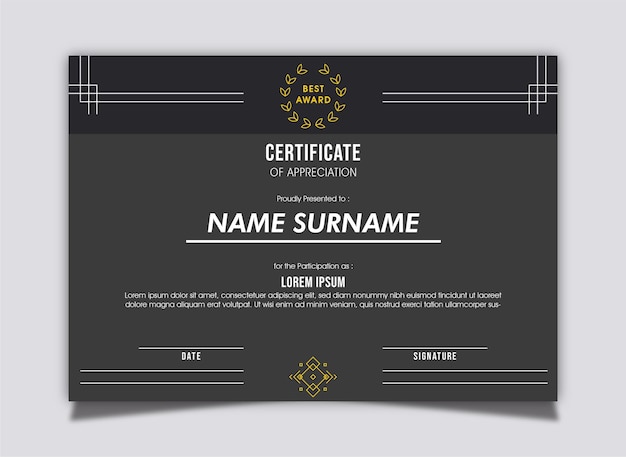 Black Grey White Simple Abstract Certificate Template