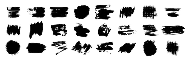 Black grunge brush strokes Set of black handpainted brush ink stains Ink spots isolated