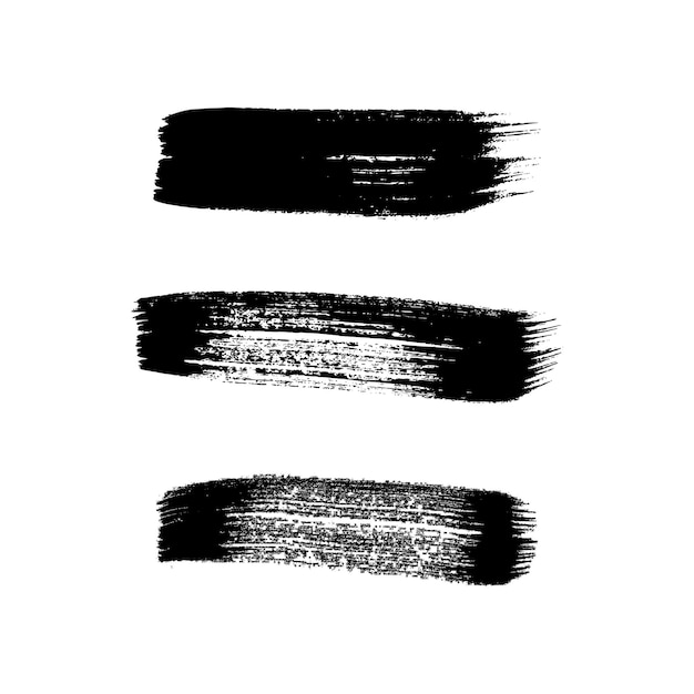 Black grunge brush strokes. Set of three painted ink stripes. Ink spot isolated on white background. Vector illustration