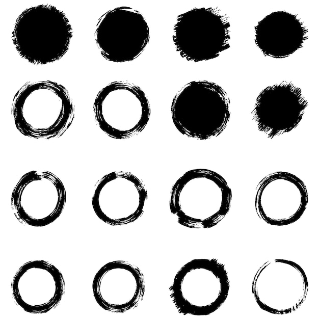 Vector black grunge round shapes brush strokes frames elements frames for design vector isolated on whit