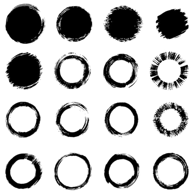 Black grunge round shapes Brush strokes frames elements frames for design Vector