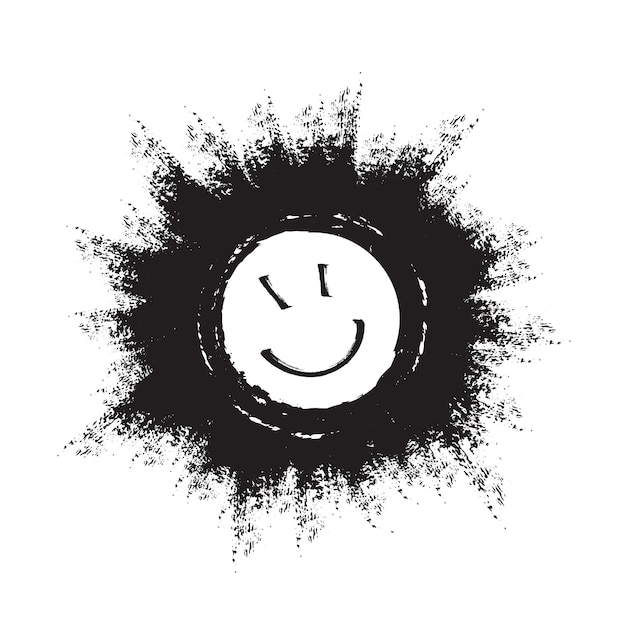 Black grunge smiling sun vector