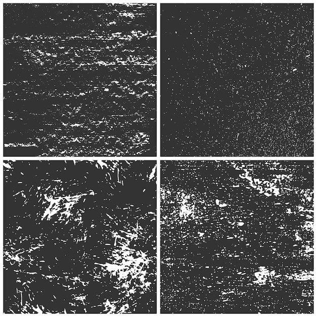 Vector black grunge textures set. distressed effect dark backgrounds