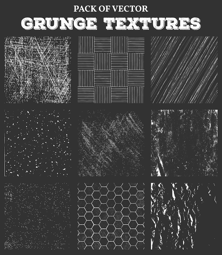 Vector black grunge textures set distressed effect dark backgrounds