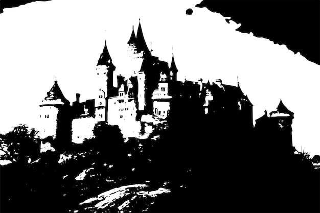 Vector black grungy texture of castle on white background vector illustration