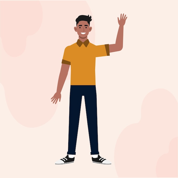 A Black Guy Flat Character Standing Say Hallo Front view
