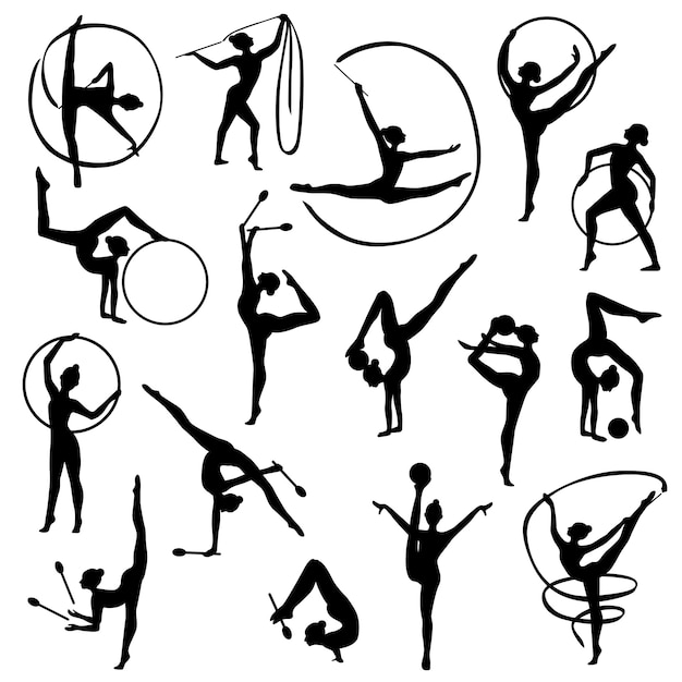 Vector black gymnastics female silhouettes