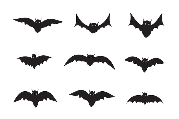 Siluette nere del pipistrello di halloween vettore disegnato a mano diversi pipistrelli volanti animali elemento mosca notturna