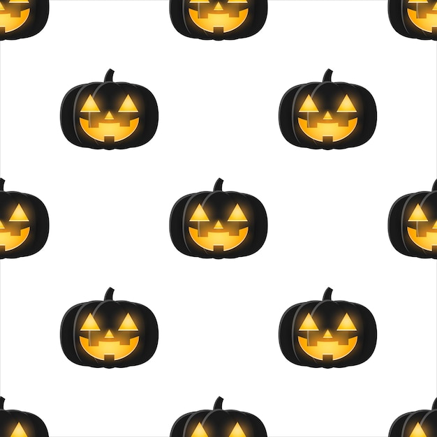 Black halloween pumpkin with candle shine light inside seamless pattern background