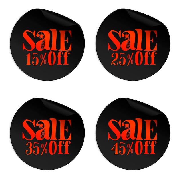 Black Halloween sale stickers set with spider 15 25 35 45 percent off