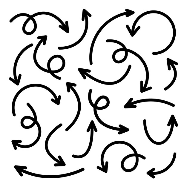 Black Hand Drawn Arrows Set on White Background Arrow Cursor Icon Vector Pointers Collection Back Next Web Page Sign