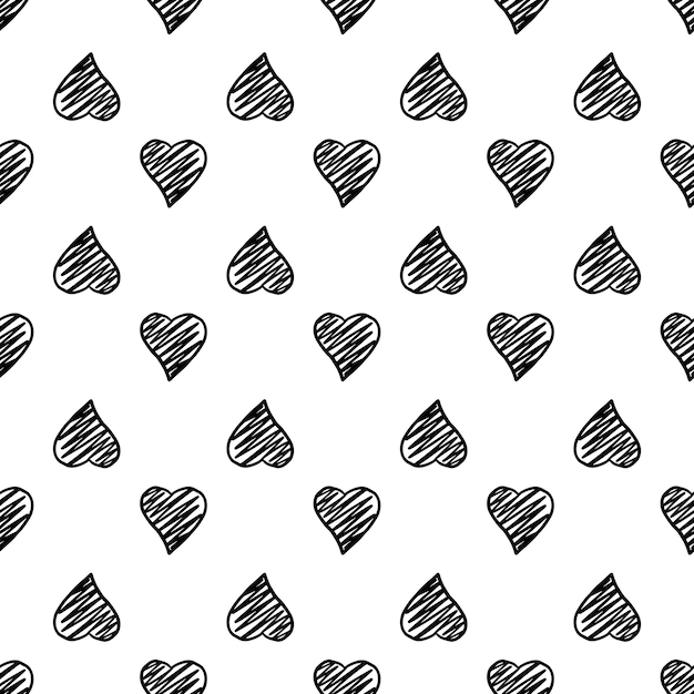 Black hand drawn geometric hearts seamless pattern on white background. 14 february. valentines day backdrop.wedding ornament, texture. vector illustration.