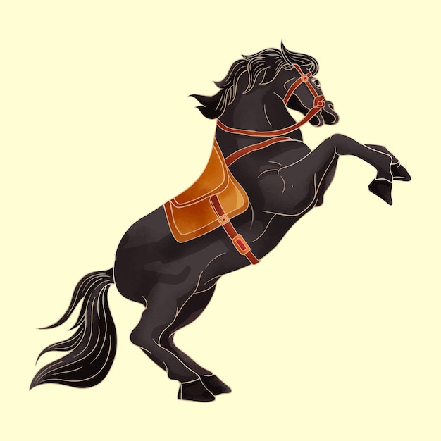 Vector black handsome horse jumping