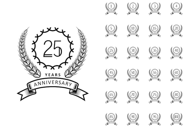 Black happy anniversary premium badge logotype set