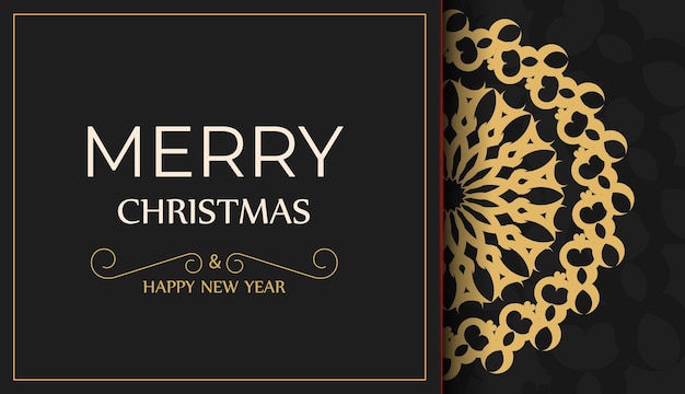 Black happy new year brochure with luxury orange pattern