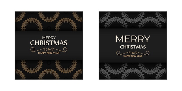 Vector black happy new year flyer template with winter orange ornament