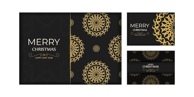 Black happy new year flyer with luxury orange ornament