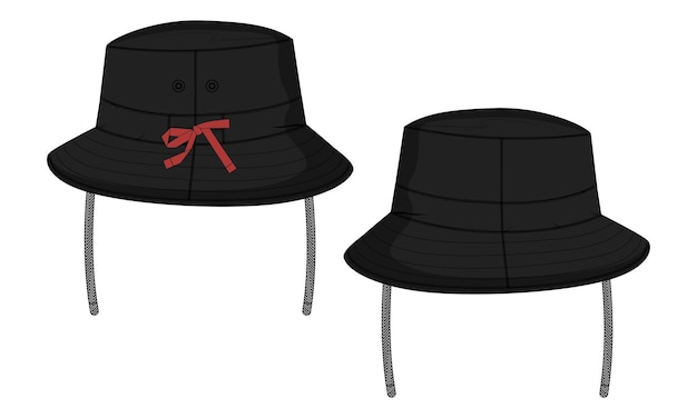 A black hat with a red bow is next to a black hat with a red bow.