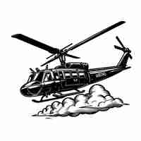 Vector black hawk style helicopter silhouette in black isolated on white background