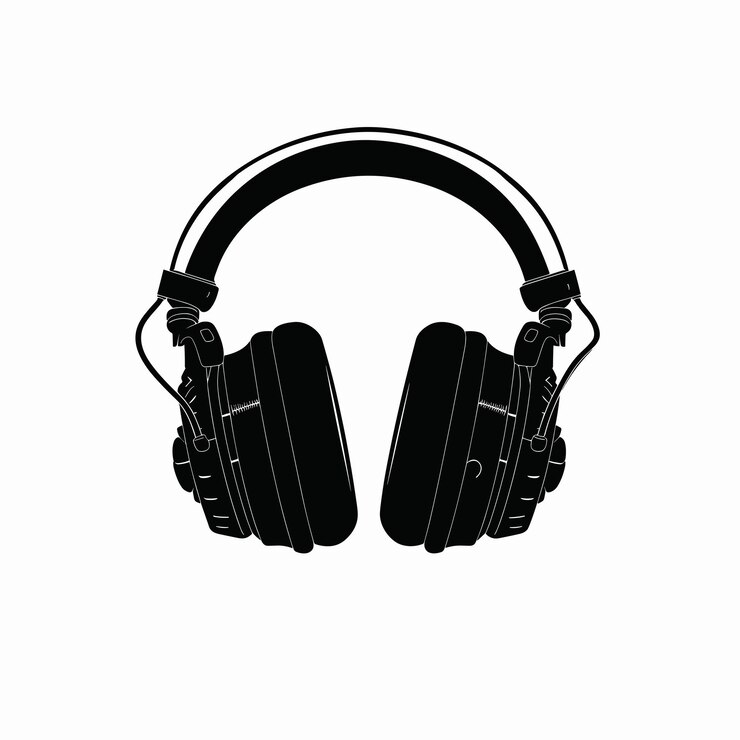 Vector black headphones on white background audio sound app icon design flat vector illustration