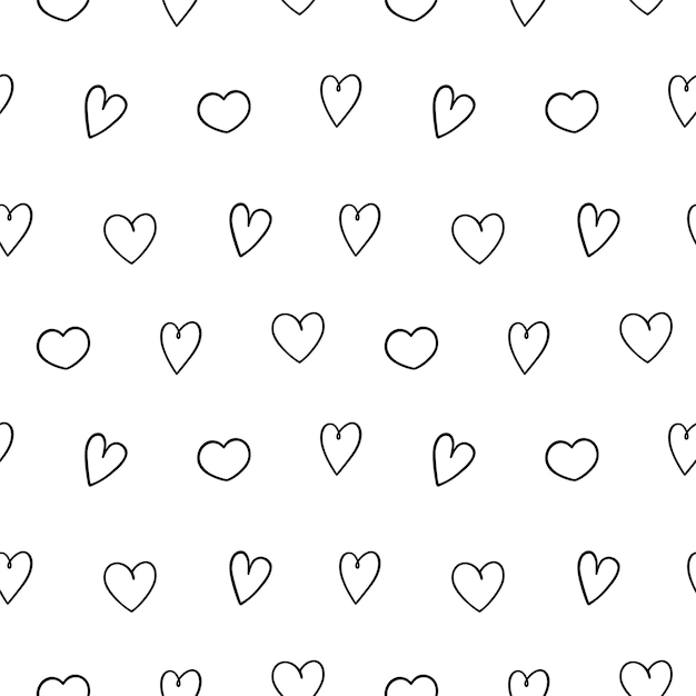 Black heart hand drawn seamless pattern background Love symbol line pattern Ink sketch doodle print