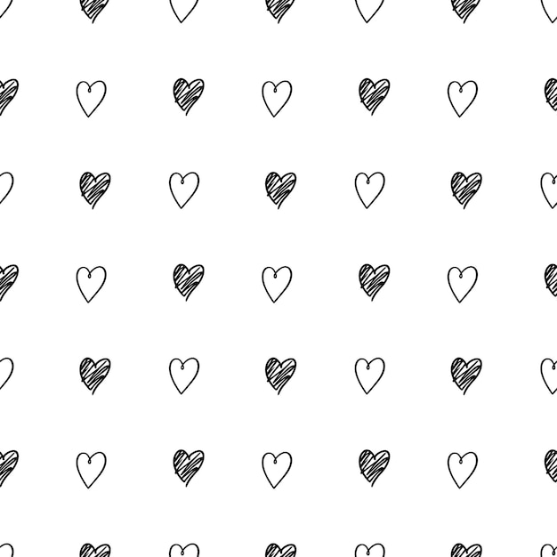 Black heart hand drawn seamless pattern background Love symbol line pattern Sketch graphic print