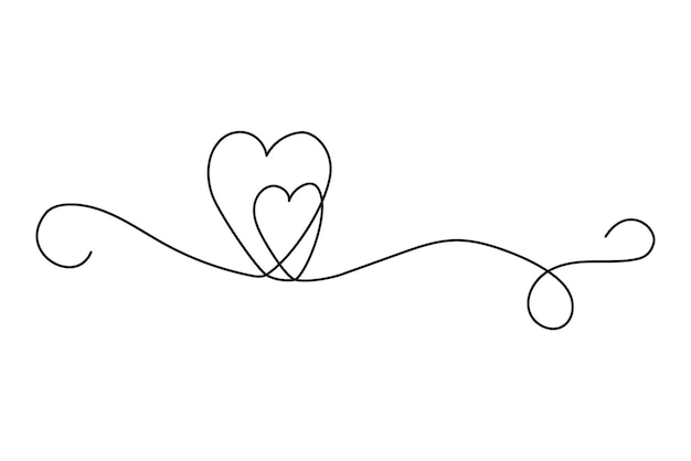 Linea del cuore nero su sfondo bianco illustrazione vettoriale dell'arte del contorno minimalista dell'amore