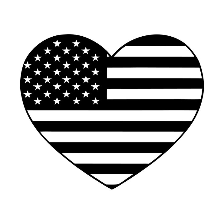 Vector black heart shape american flag icon