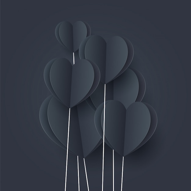 Vector black hearts on dark background