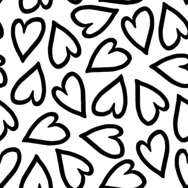 black hearts outline on white background seamless pattern hearts line art sketch background