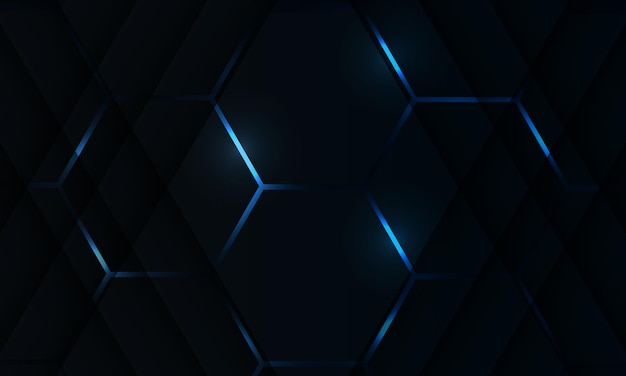 Black hexagon abstract gaming background with light blue colored bright flashes