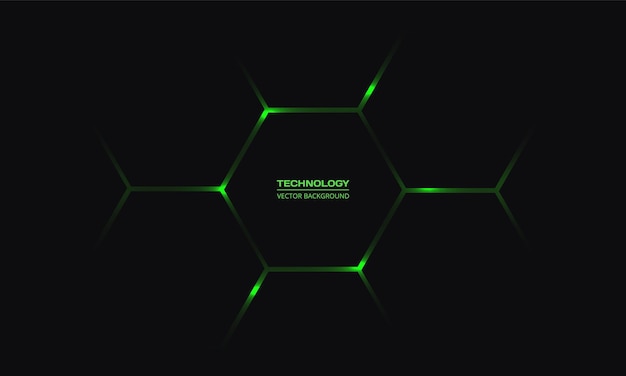 Vector black hexagonal technology background with green bright energy flashes