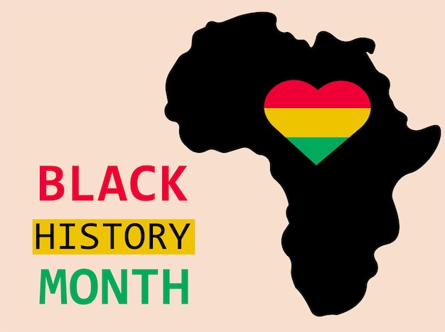 Black history month banner.Vector illustration in flat style.African continent with a heart.