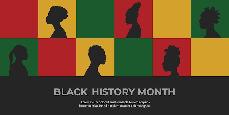 Vector black history month banner vector illustration with silhouettes of black women and men
