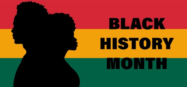 カップルの人々のシルエットを持つ黒人歴史月間バナーアフリカ系アメリカ人の歴史ベクトルイラスト