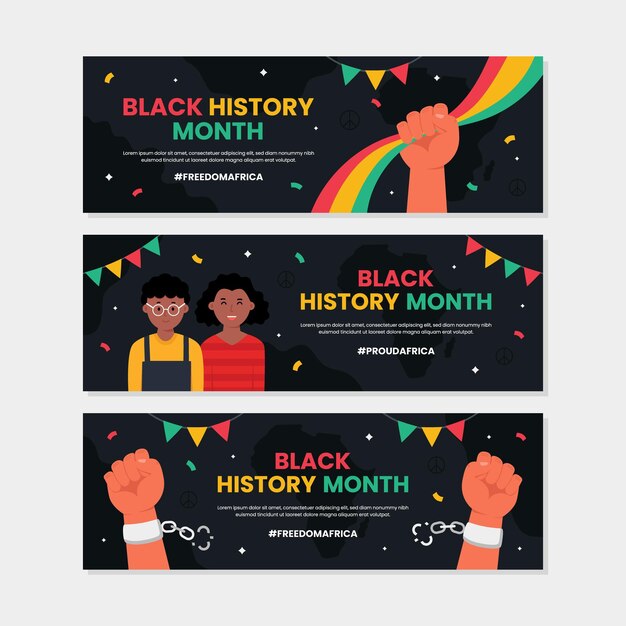 Black history month celebration horizontale banner template set