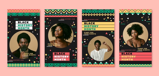 Vector black history month celebration instagram stories collection