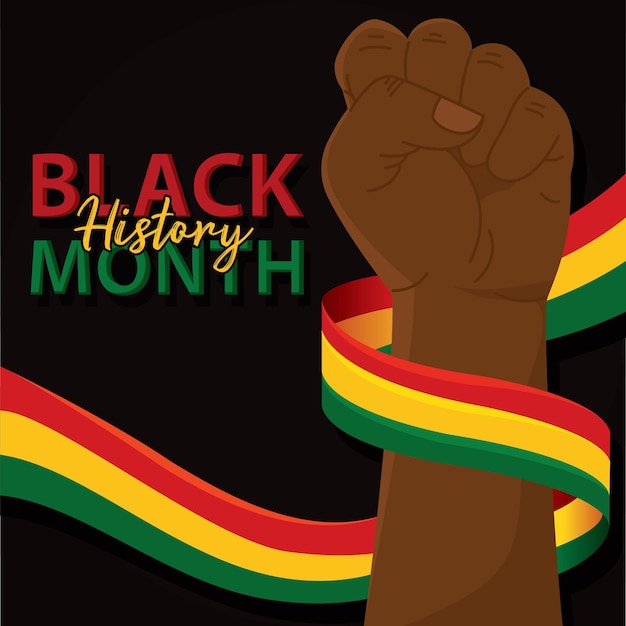 Black history month colored poster afro american hand with flag Vector