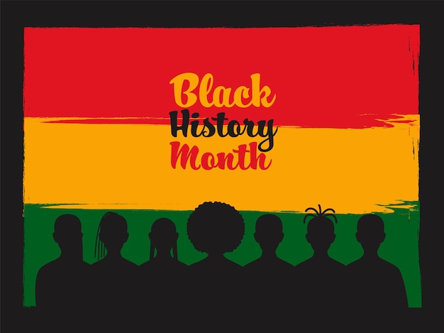 Black history month concept met silhouet vrouwelijke groep op penseelstreekeffect achtergrond.