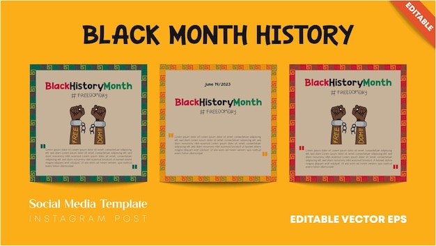 벡터 흑인 역사의 달 인스타그램 게시물