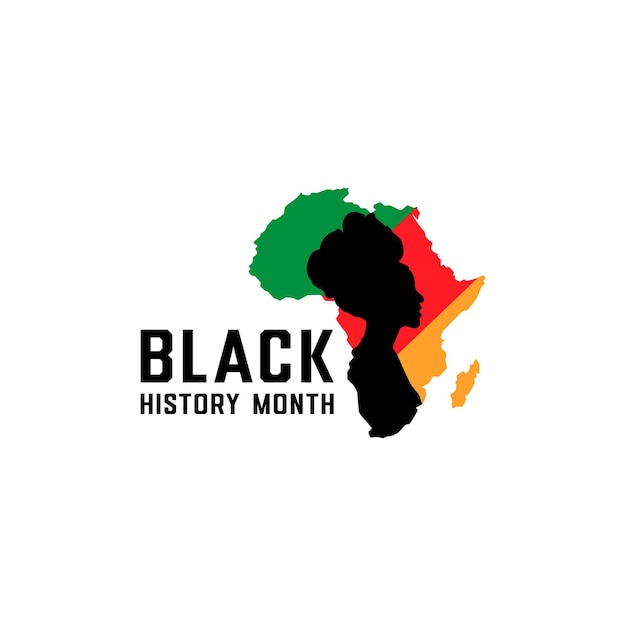 Логотип месяца черной истории с африканской картой и силуэтом чернокожих женщин