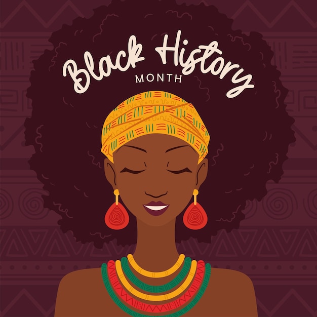 Black history month poster Isolated afro american girl with earrings Vector