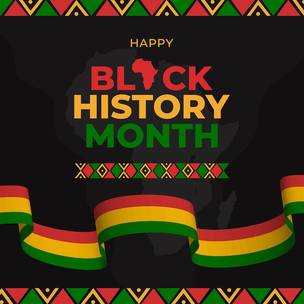 Black history month with flag ribbon illustration on africa map background