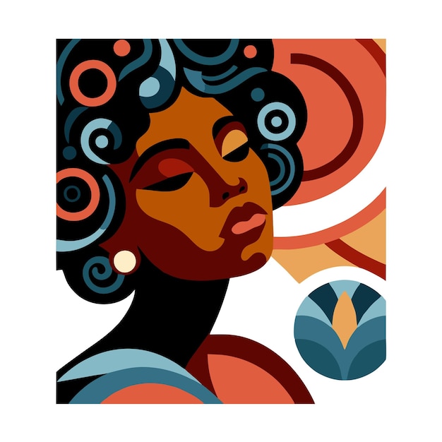 black history woman flat vector design in art nouveau style