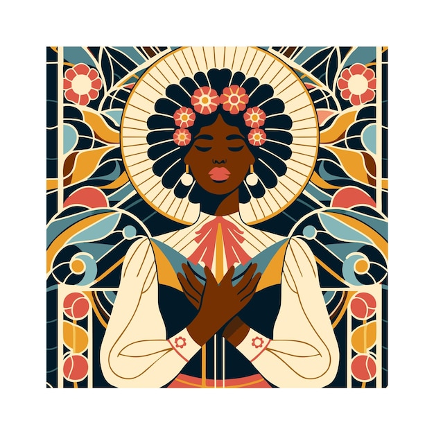 black history woman flat vector design in art nouveau style