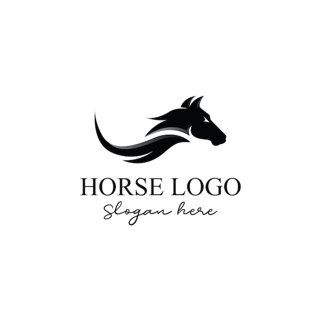 Vector black horse head silhouette logo illustration.