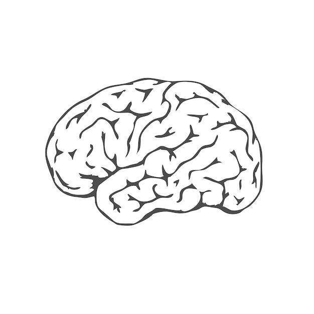 白い背景で隔離の黒い人間の脳。人間の脳の側面図。メンタルヘルス月間。知性と知恵の象徴。ベクトルイラスト。 EPS10。