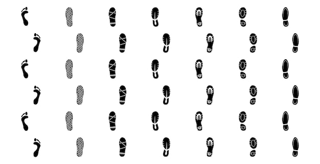 Vector black human footprints icon human footprints tracking path set of human footprint tracking path icons