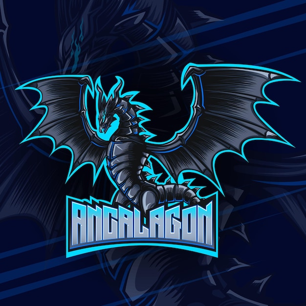 Vector black ice dragon logo gaming e sport illustration