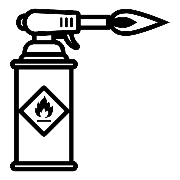 Black icon blowtorch with flame for construction